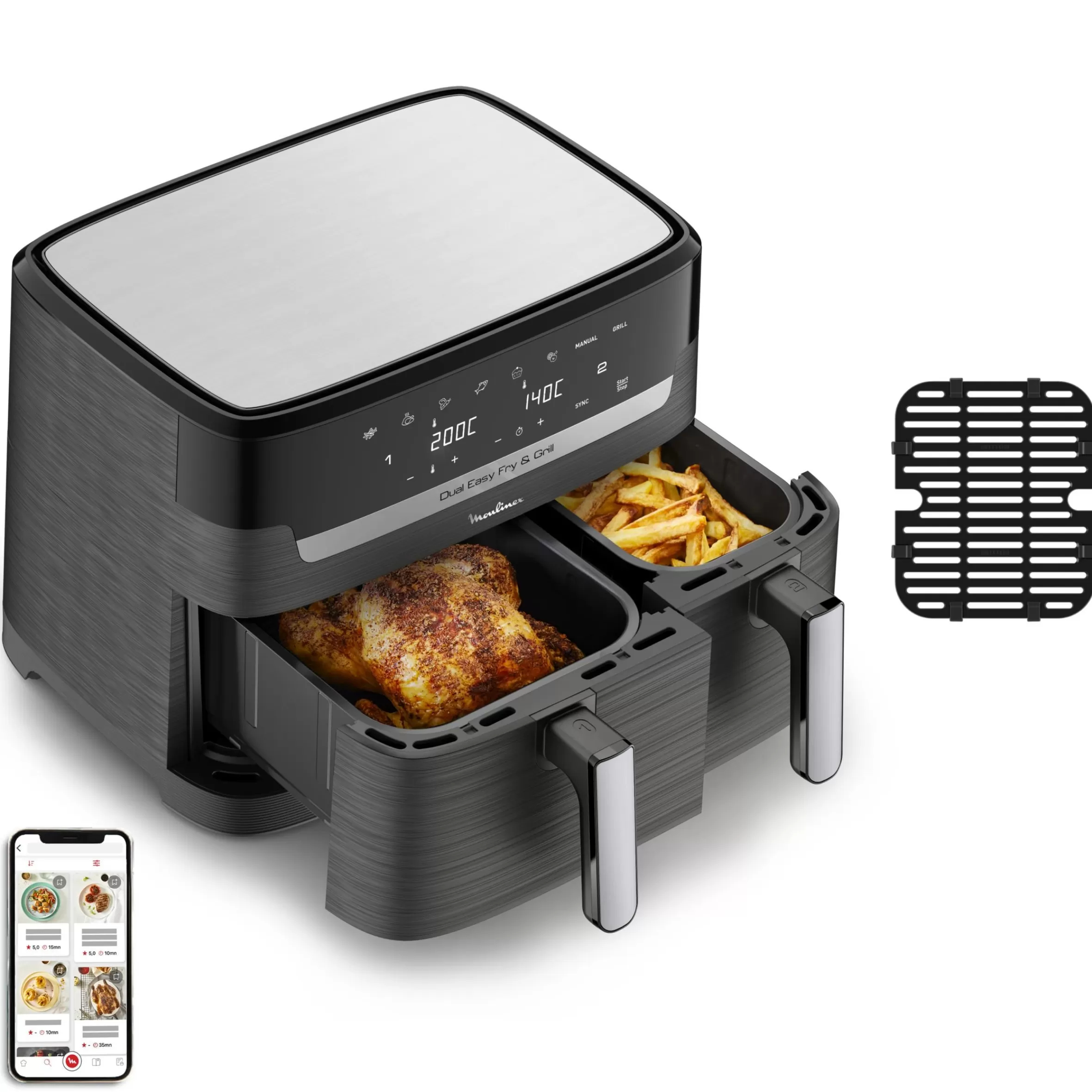 Friteuse A Air Dual Easy Fry & Grill 8,3 L-Moulinex Discount