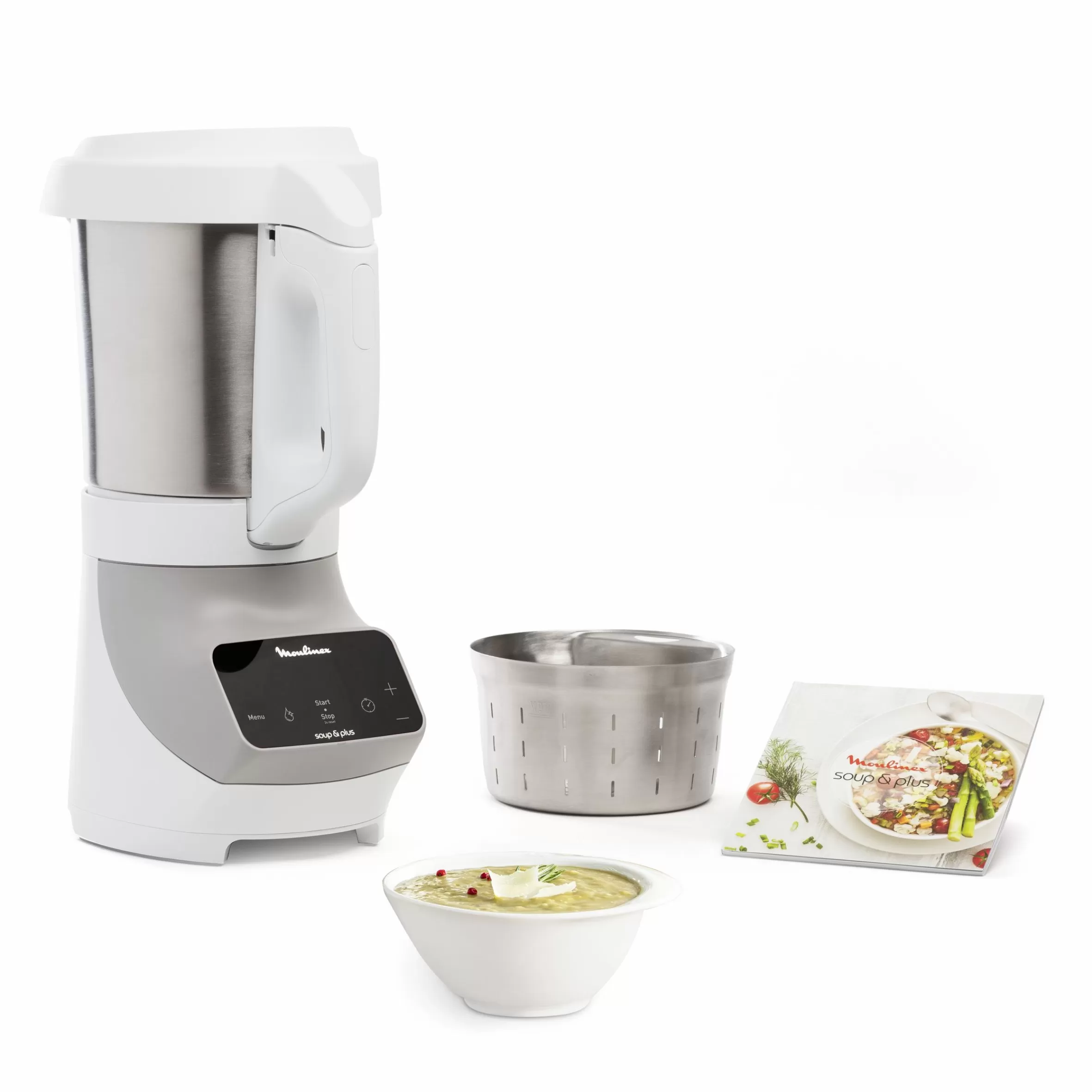 Soup&Plus Gris 1100 W + Panier Vapeur Inox-Moulinex New